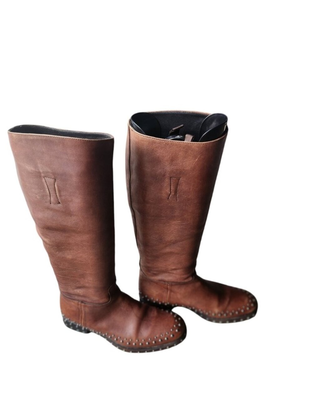 Prada knee-high pull-on leather boots size 35.5 EU Brown